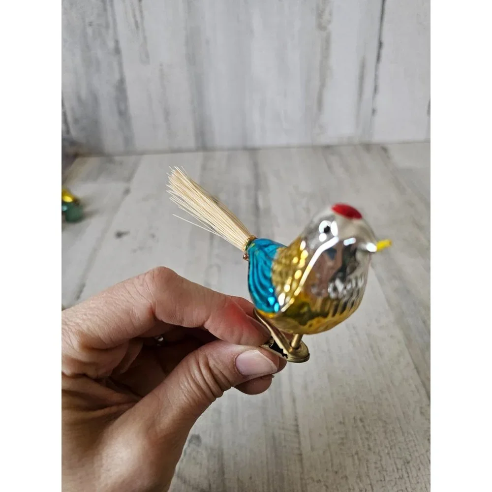 Vintage clip glass‎ bird rainbow ornament Xmas tree